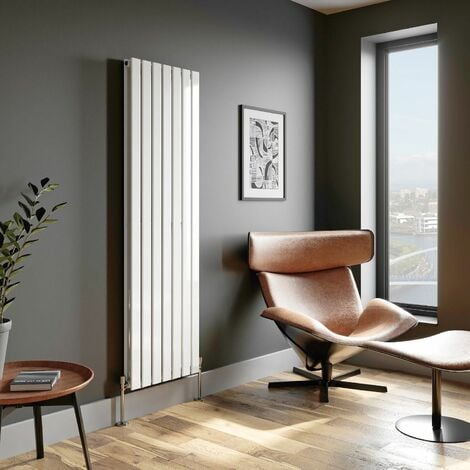 White Flat Panel Designer Radiator Vertical Horizontal 1800 x 532mm Double Panel