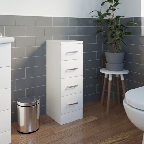 Bathroom Furniture White Slimline 4 Drawer Unit Cabinet Storage