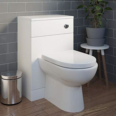 Bathroom BTW Back to Wall Toilet Cloakroom Unit Modern White Gloss D Shaped