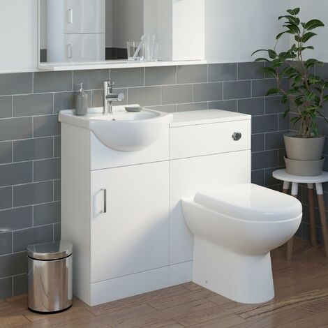 950mm Toilet and Bathroom Vanity Unit Combined Basin Sink Furniture Gloss White (1/5)