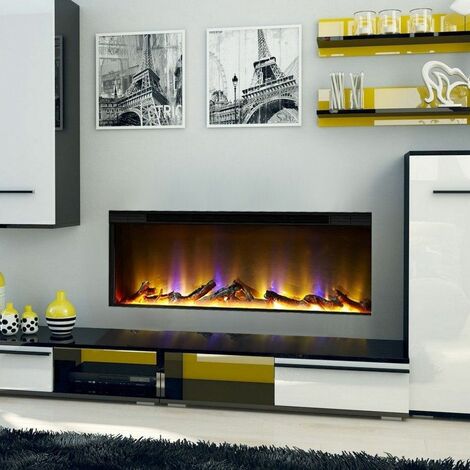 Electric Fireplace Inset Fire Heater Modern LED Lighting Remote Control Glass - Silver