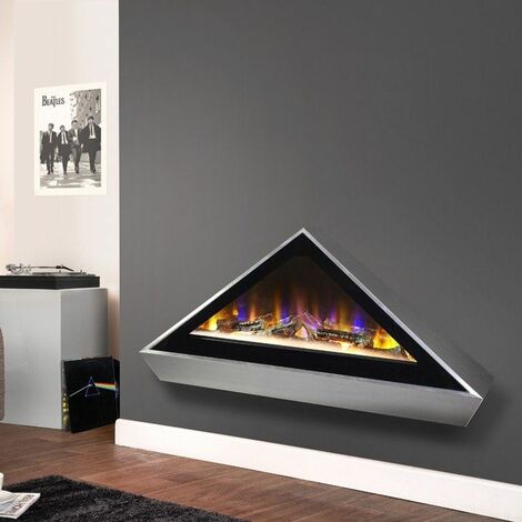 Celsi Electriflame Louvre Wall Mounted Fire Silver Fireplace Glass Flame