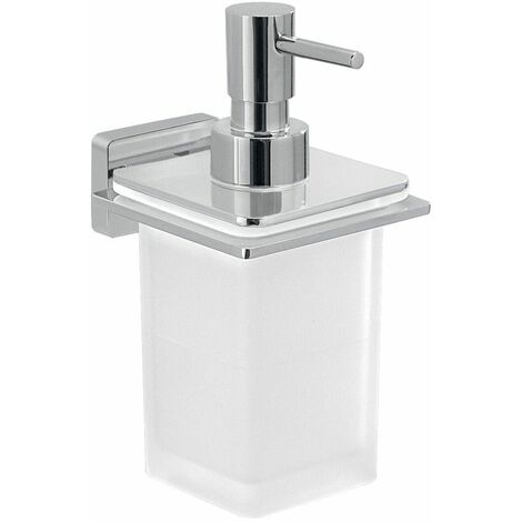 Bathroom Soap Dispenser Chrome Square Wall Mounted Stylish Modern Frosted Glass - Silver
