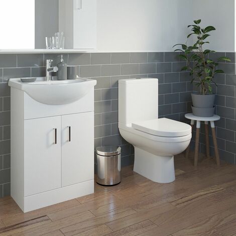 Modern Toilet Sink Basin Cloakroom Ceramic Gloss Vanity Unit Bathroom Suite