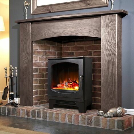 Celsi Electric Stove Heater Fireplace Black Flame Effect Freestanding Glass - Black