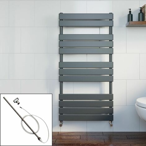 Bathroom 1200 x 600mm Manual Heated Towel Rail Radiator Anthracite Flat Panel