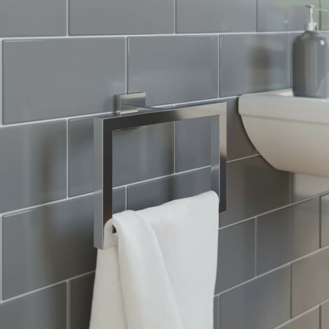 Bathroom WC Towel Ring Chrome Square Wall Mounted Stylish Modern