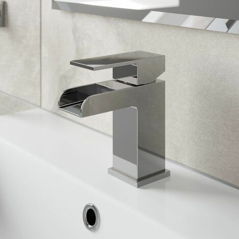 Waterfall Basin Sink Mono Mixer Tap Bathroom Slotted Waste Chrome Single Lever