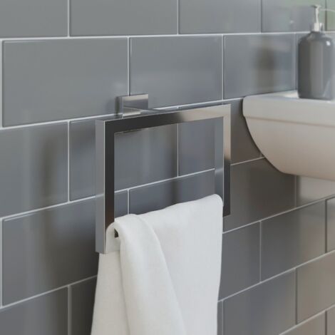 Bathroom Accessories Set Robe Hook Towel Ring Toilet Roll Holder Chrome Square