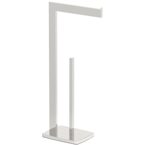 Bathroom WC Square Floor Standing Chrome Toilet Roll Holder Modern Storage Tidy