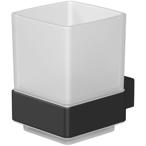Bathroom WC Tumbler Toothbrush Holder Black Square Wall Mounted Stylish Modern