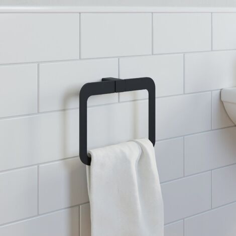 Bathroom Set Towel Ring Toilet Roll Holder Robe Hook Tumbler Black Square