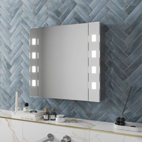 Bathroom LED Mirror Cabinet Demister Shaver Socket Aluminium IP44 600 x 650mm