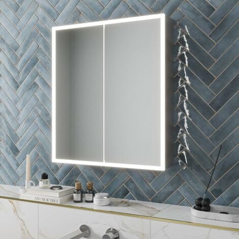 Modern Bathroom Mirror Cabinet IP44 Rated LED Illuminated Wall Mounted 800 x 700