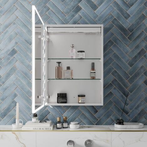 Bathroom LED Mirror Cabinet Illuminated Demister Pad Shaver Socket 700 x 500mm