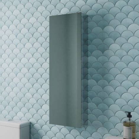Tall Single Door Bathroom Mirror Cabinet Cupboard Stainless Steel Wall Mounted