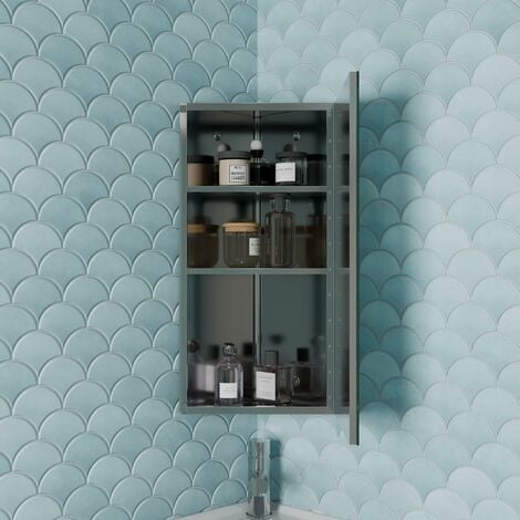 Single Door Corner Bathroom Mirror Cabinet Cupboard Stainless Steel Wall Mounted