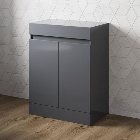 Bathroom Vanity Unit Countertop Floor Standing Furniture Soft Close 600mm Grey