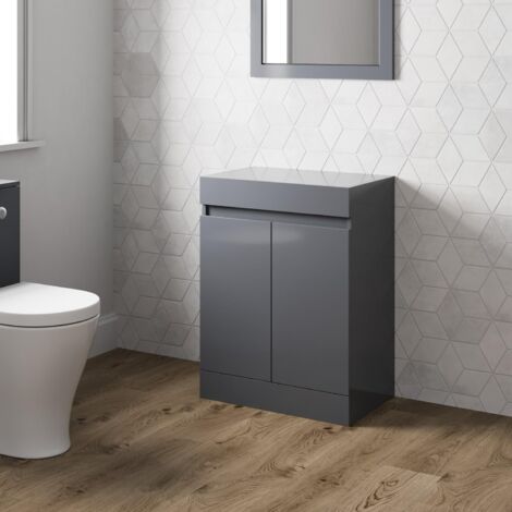 Bathroom Vanity Unit Countertop Floor Standing Furniture Soft Close 600mm Grey