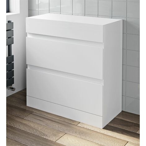 800mm Bathroom Countertop Vanity Unit Floor Standing Drawers White Gloss