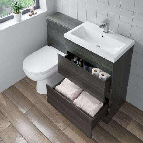 Aquari Charcoal Grey Bathroom 600mm Toilet & Basin Vanity Unit Combination Unit with Drawers