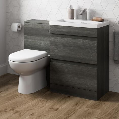 Aquari Charcoal Grey Bathroom 600mm Toilet & Basin Vanity Unit Combination Unit with Drawers