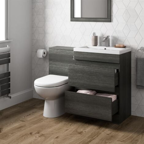 Aquari Charcoal Grey Bathroom 600mm Toilet & Basin Vanity Unit Combination Unit with Drawers