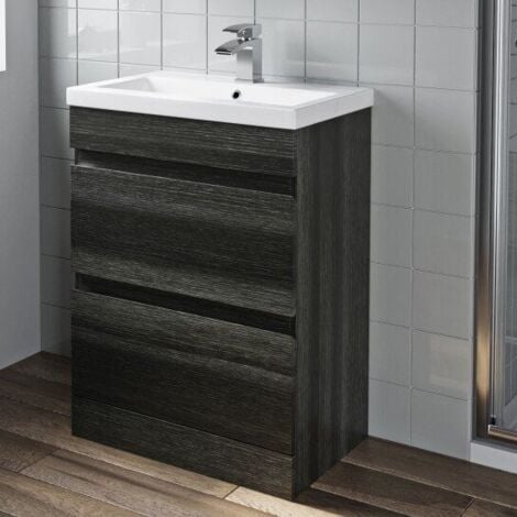 Aquari Charcoal Grey Bathroom 600mm Toilet & Basin Vanity Unit Combination Unit with Drawers