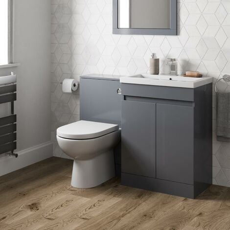 Bathroom Vanity Unit Basin Sink Toilet WC 600mm Furniture Storage Modern Grey