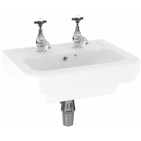 Aspire 470mm Wall Hung 2 Tap Hole Basin Sink Bathroom Cloakroom White Gloss