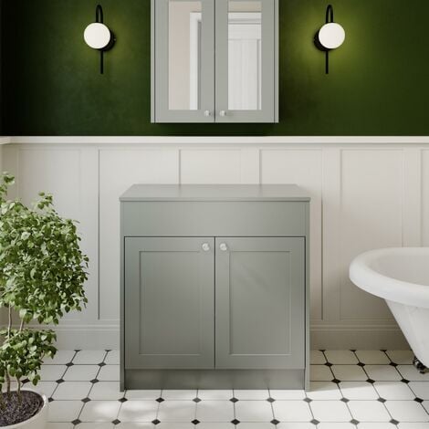 800mm Grey Traditional Bathroom Countertop Vanity Unit Floor Standing Doors (1/5)