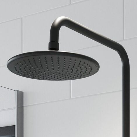 Bathroom Thermostatic Mixer Shower Set Round Matte Black Twin Head Exposed Valve