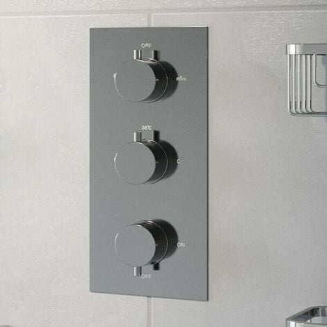 Thermostatic Round Control Concealed Shower Valve Triple Outlet Chrome Finish - Silver