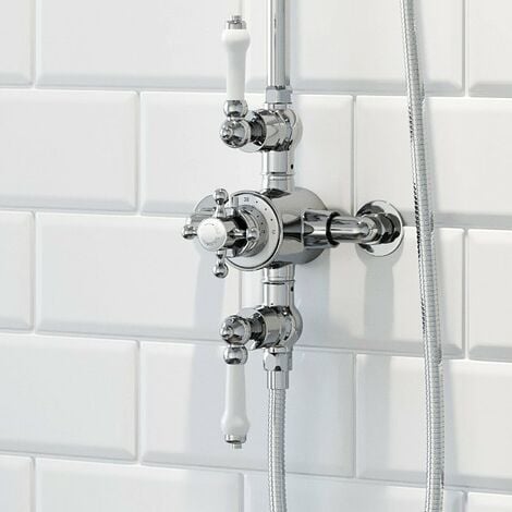 Traditional Thermostatic Mixer Shower Crosshead Valve Round Drench Head