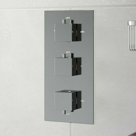 Thermostatic Square Control Concealed Shower Valve Triple Outlet Chrome Finish