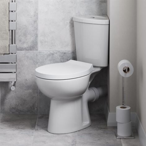 Corner Close Coupled Bathroom Toilet White Ceramic WC 365mm Oval Pan with Soft Close Seat