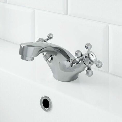 Traditional Bathroom Mono Basin Sink Mixer Tap Brass Cross Head Handle Chrome