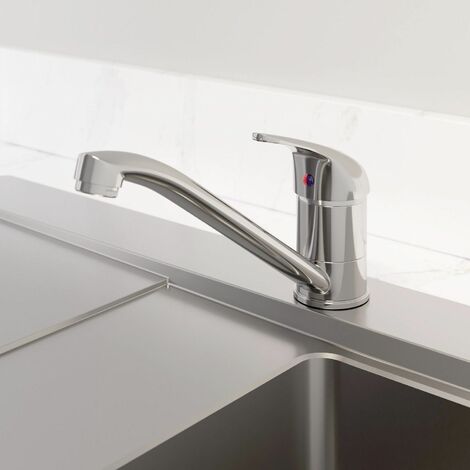 Modern Monbloc Kitchen Sink Mixer Tap Single Lever Swivel Spout Chrome Faucet - Silver