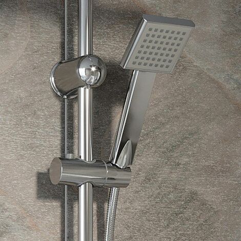 Thermostatic Mixer Shower - Twin Shower Head Chrome Riser Rail & Waterfall Bath Filler Tap