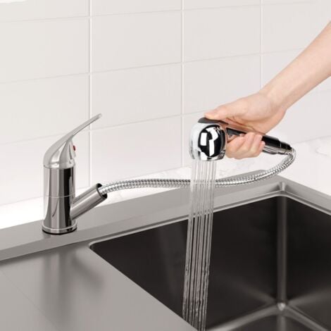 Modern Mono Kitchen Mixer Tap Pull Out Handheld Spray Round Single Lever Chrome