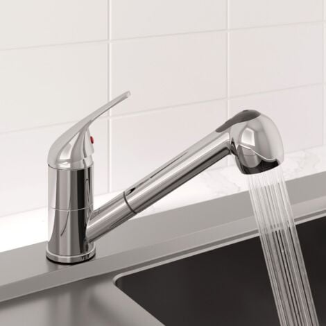 Modern Mono Kitchen Mixer Tap Pull Out Handheld Spray Round Single Lever Chrome