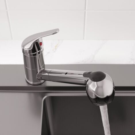 Modern Mono Kitchen Mixer Tap Pull Out Handheld Spray Round Single Lever Chrome
