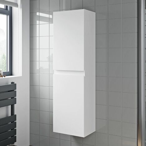Bathroom Cabinet Flat Pack Gloss White Wall Hung Tall 350 x 250mm - White