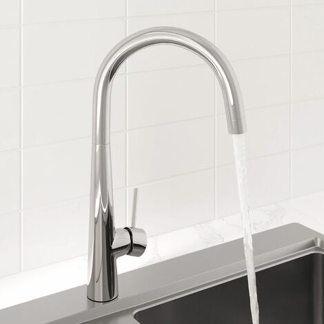 Modern Mono Kitchen Mixer Tap Single Lever Curved Swivel Spout Chrome ...