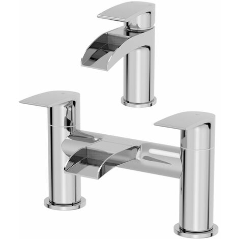 Waterfall Bathroom Mono Basin Sink Mixer Tap Modern Lever Handle Chrome