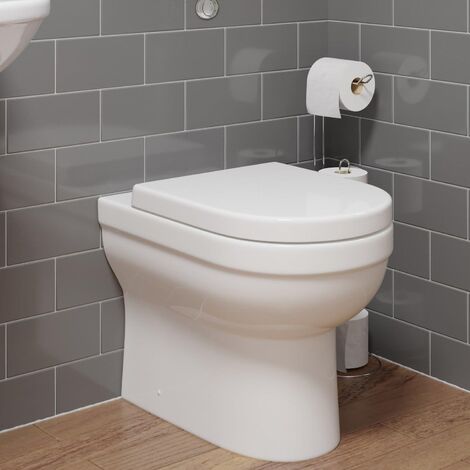BTW Back To Wall Toilet Pan D-Shape Soft Close Seat Concealed Cistern Dual Flush - White