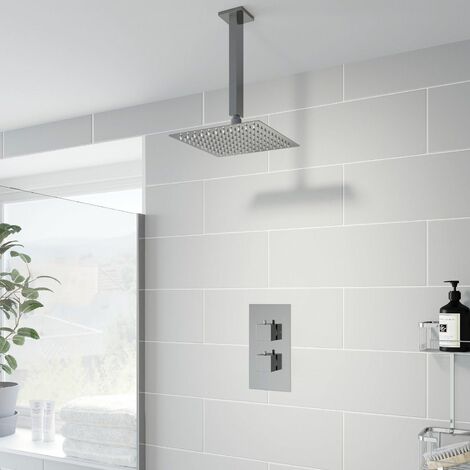Thermostatic Concealed Square Shower Ceiling Mounted Fixed Shower Head Chrome