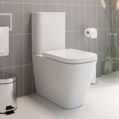 Close Coupled Bathroom Toilet White Ceramic WC 345mm Square Pan with Soft Close Seat