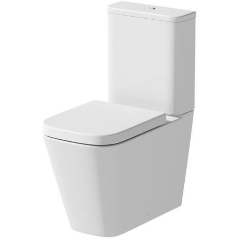 Close Coupled Bathroom Toilet White Ceramic WC 345mm Square Pan with Soft Close Seat