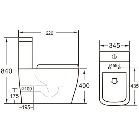 Close Coupled Bathroom Toilet White Ceramic WC 345mm Square Pan with Soft Close Seat